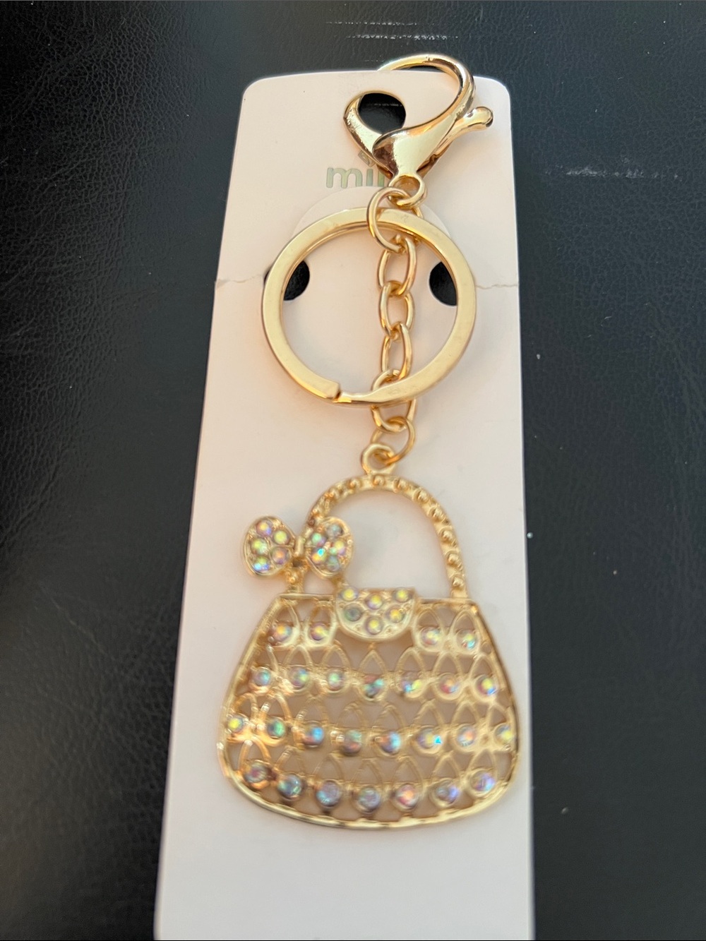 Mint Gold Iridescent Crystal Purse Keychain